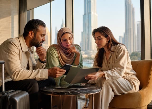 Travelers comparing Dubai travel insurance before their UAE holiday