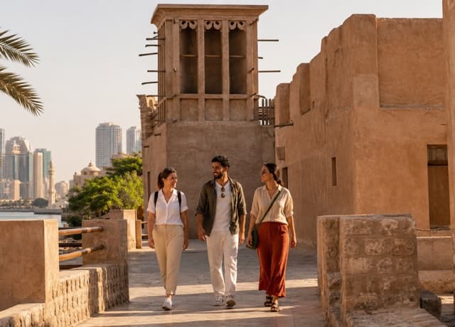 International travelers exploring the Heart of Sharjah heritage district