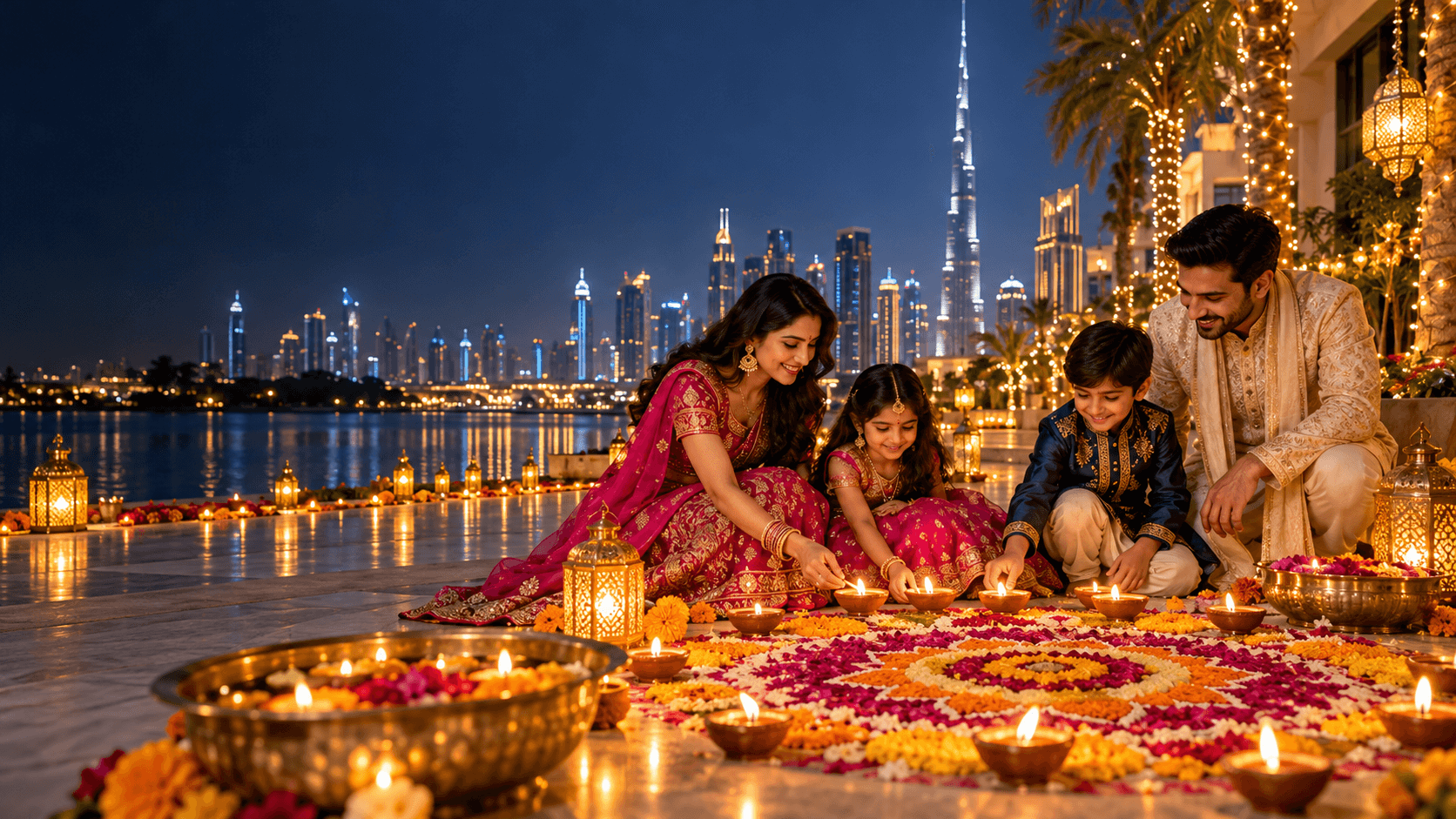 Indian family celebrating Diwali in Dubai