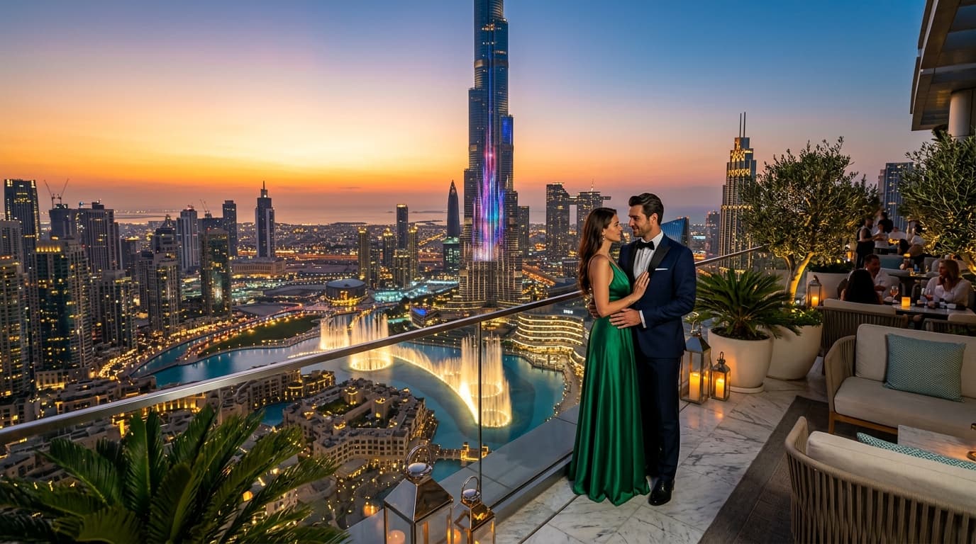 Dubai Luxury Honeymoon Couple at Sunset